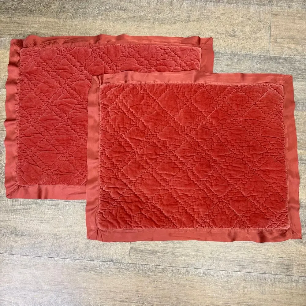 POTTERY BARN Velvet & Silk Diamond Quilt Standard Shams Terracotta RARE 2016